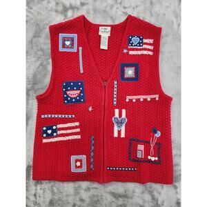 Vintage 90s Koret City Blues Patriotic Zip Front Sweater Vest Size SP Red Flag